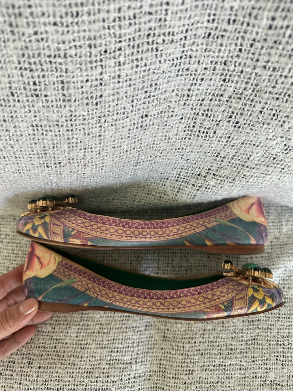Ivy Kirzhner Floral Flats with Green Gem Accents - Picture 4 of 8